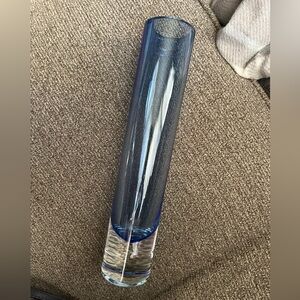 LSA Poland Blue Cased Glass Bud Vase Heavy Modern Minimalist Cylinder